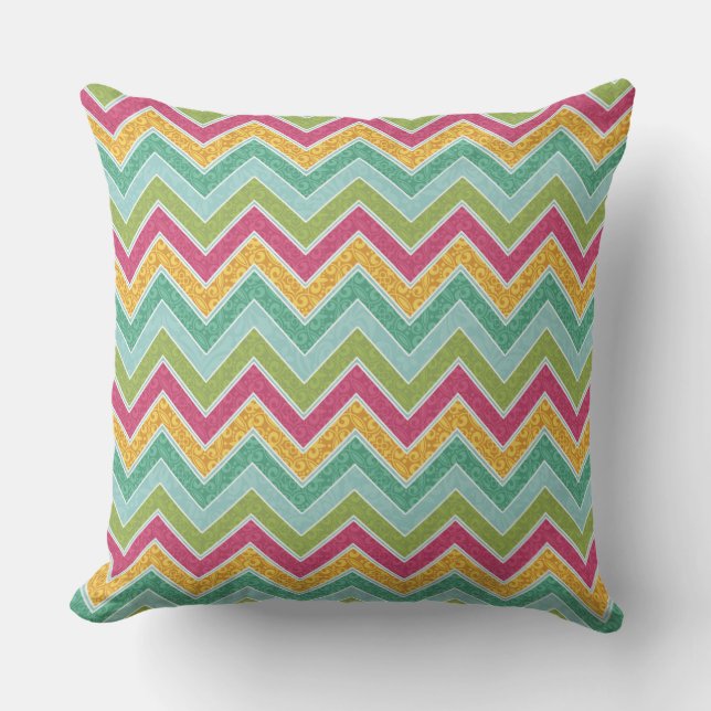 "Hawaiian Floral Outdoor Pillow" Ziz Zag Cushion (Front)