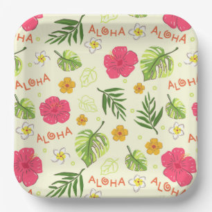 Hawaiian Floral Paper Plates, Tropical Hibiscus Plate