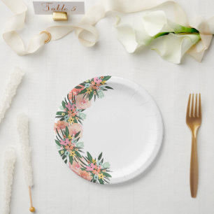 Hawaiian Floral Peach Pink Roses All Occasion Paper Plate