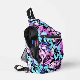 Hawaiian Flowered Pattern Pink Aqua Blue Sling Bag