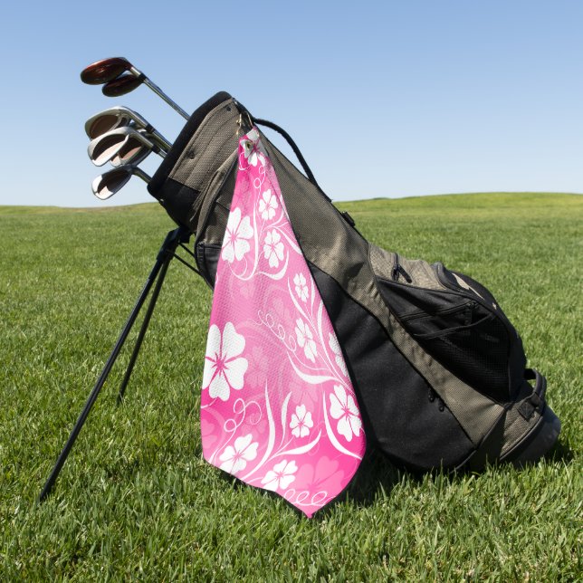 Hawaiian Flowered Pattern Pink White Golf Towel (Green)