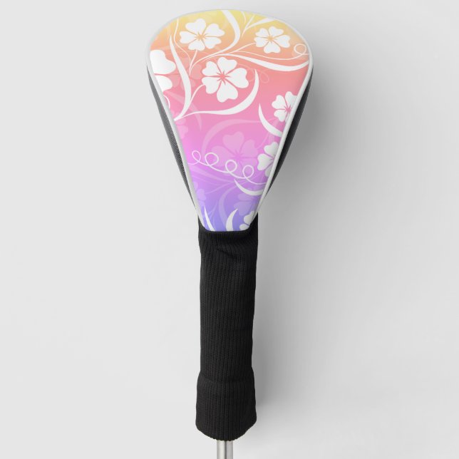Hawaiian Flowered Pattern Tropical Hibiscus Pastel Golf Head Cover (Front)