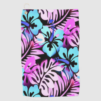 Hawaiian Flowered Pattern Tropical Pink Aqua Blue Golf Towel