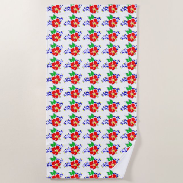 Hawaiian Flowers Beach Towel (Front)