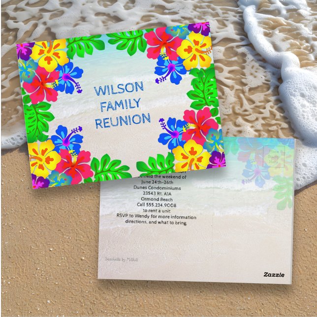 Hawaiian Flowers Border Family Reunion Postcard (Creator Uploaded)