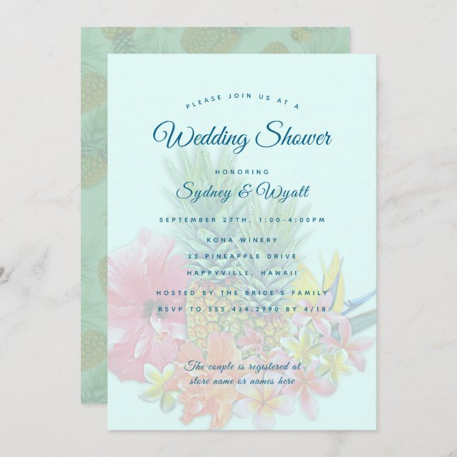 Hawaiian Flowers Couples Wedding Shower Invitation (Front/Back)