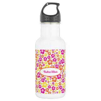 Hawaiian Flowers Cute Kids Water Bottle with Name