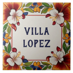 Hawaiian Flowers Floral House Name Plate Plaque Ceramic Tile