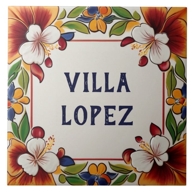 Hawaiian Flowers Floral House Name Plate Plaque Ceramic Tile (Front)