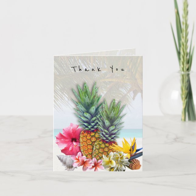 Hawaiian Flowers Pineapples Seashells Thank You (Front)