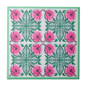 Hawaiian flowers tropical ornament ceramic tile