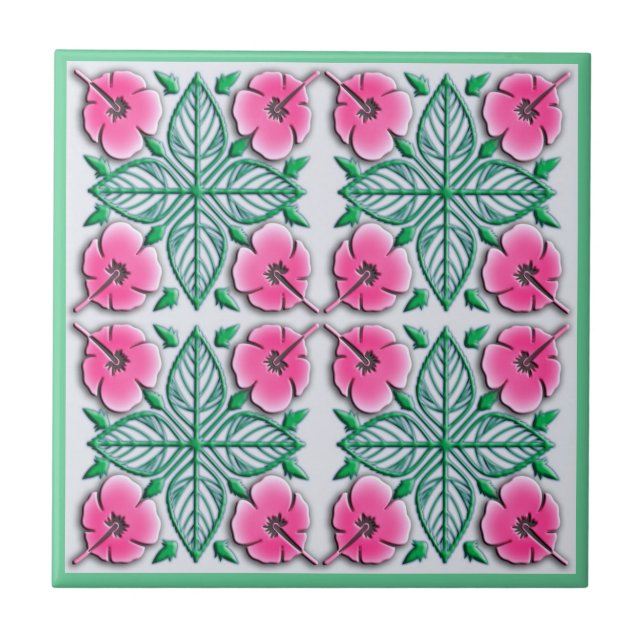 Hawaiian flowers tropical ornament ceramic tile (Front)