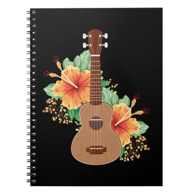 Hawaiian Flowers Ukulele Guitar Hawaii Notebook (Front)