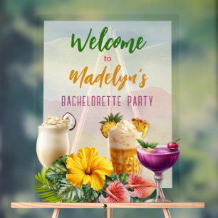 Hawaiian Frangipani Flowers Bridal Shower Welcome Acrylic Sign