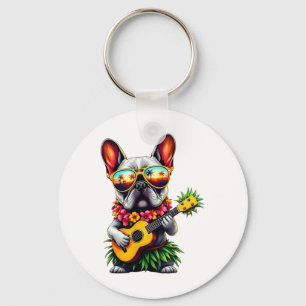 Hawaiian French Bulldog & Pineapple Ukulele Su Key Ring