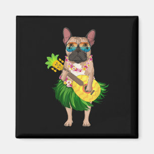 Hawaiian French Bulldog & Pineapple Ukulele Su Magnet