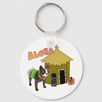 Hawaiian French Bulldog Tiki Hula Keychains