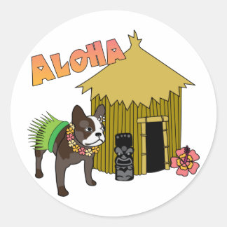 Hawaiian French Bulldog Tiki Hula Stickers