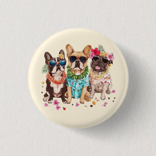 Hawaiian French Bulldogs Flower Lei 3 Cm Round Badge