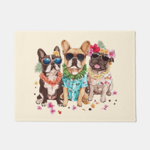 Hawaiian French Bulldogs Flower Lei Doormat