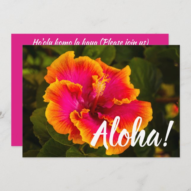 Hawaiian Fuchsia and Orange Hibiscus from Kauai Invitation (Front/Back)