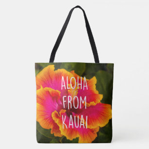 Hawaiian Fuchsia Hibiscus Reversible Beach Bag