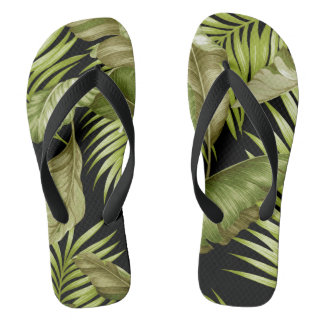 Hawaiian Garden Tropical Leaves | green black Thongs