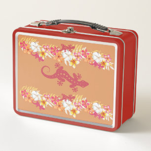 Hawaiian Gecko and Plumeria Retro Lunch Box