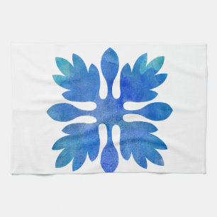 Hawaiian Ginger Quilt Ocean Blue Watercolor Tea Towel