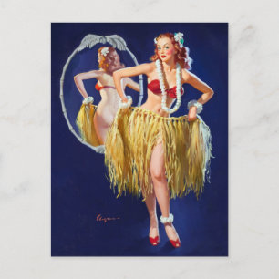 Hawaiian Girl Pin Up Postcard