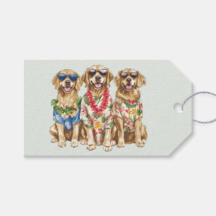 Hawaiian Golden Retriever Dogs Flower Lei Gift Tags