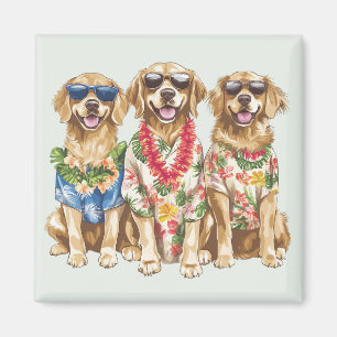Hawaiian Golden Retriever Dogs Flower Lei Magnet