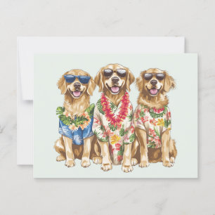 Hawaiian Golden Retriever Dogs Flower Lei Postcard