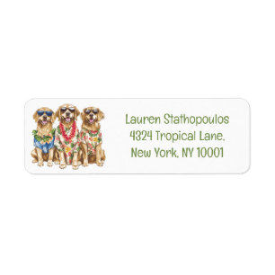 Hawaiian Golden Retriever Dogs Flower Lei Return Address Label