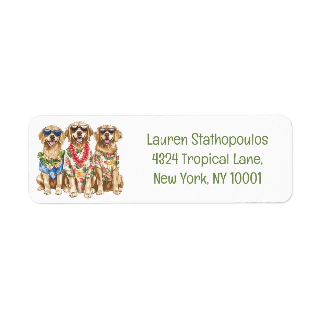 Hawaiian Golden Retriever Dogs Flower Lei Return Address Label (Front)