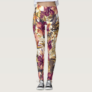 Hawaiian Golden Tropics Elegant Vintage Modern Leggings
