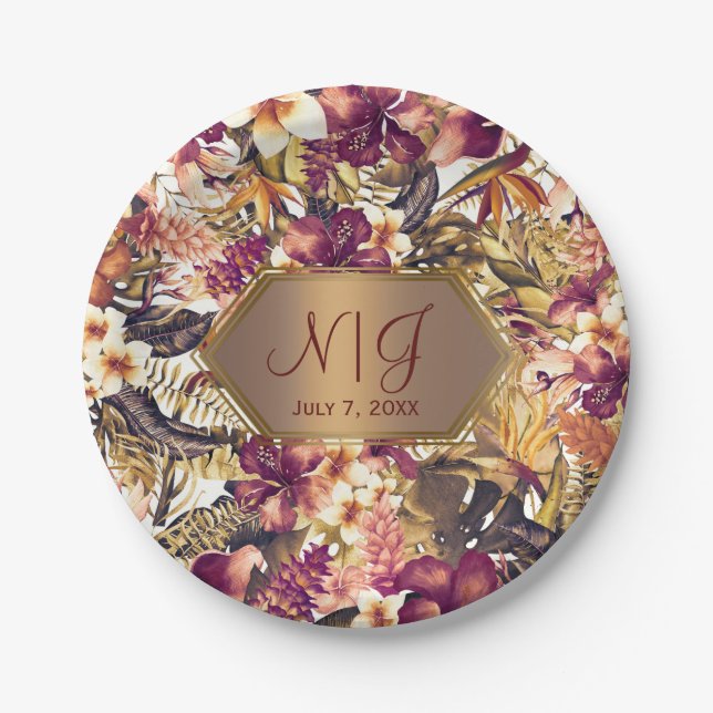 Hawaiian Golden Tropics Elegant Vintage Modern Paper Plate (Front)