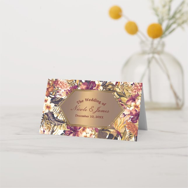 Hawaiian Golden Tropics Elegant Wedding Table Seat Place Card (Front)