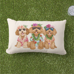 Hawaiian Goldendoodle Dogs Flower Lei Lumbar Cushion