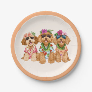 Hawaiian Goldendoodle Dogs Flower Lei Paper Plate