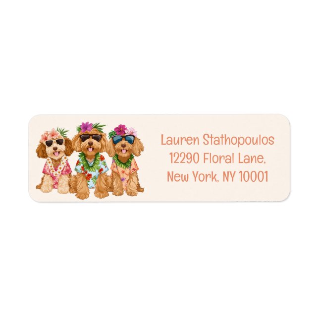 Hawaiian Goldendoodle Dogs Flower Lei Return Address Label (Front)