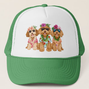 Hawaiian Goldendoodle Dogs Flower Lei Trucker Hat