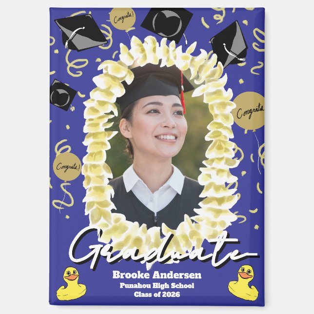 Hawaiian Graduation Plumeria Lei Confetti Photo Magnet (Front)