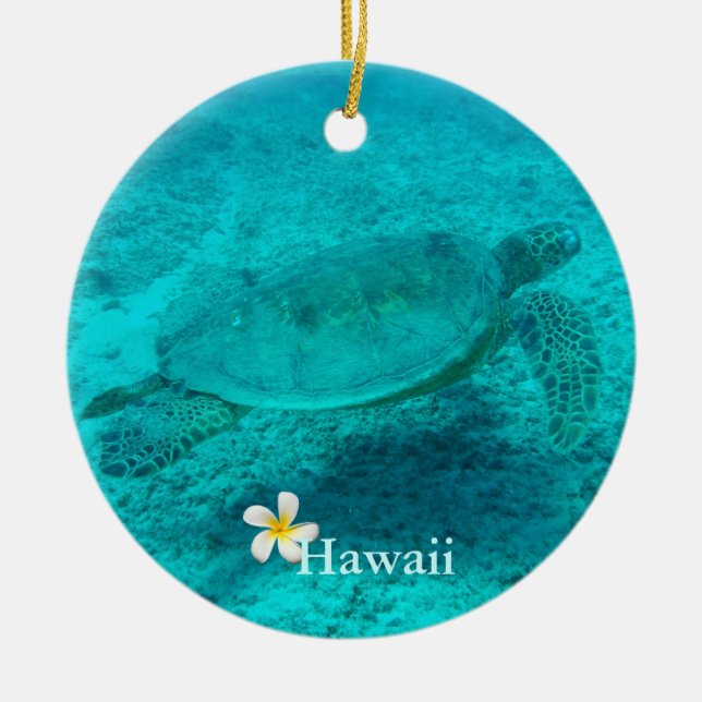Hawaiian Green Sea Turtle Ceramic Tree Decoration (Front)