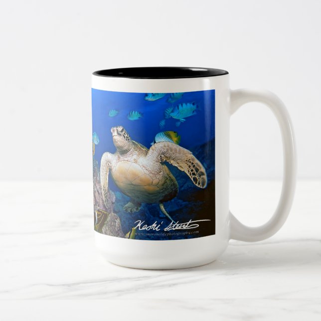 Hawaiian Green Sea Turtle, Honu Two-Tone Coffee Mug (Right)