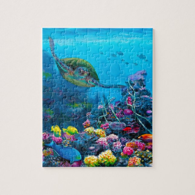 Hawaiian Green Sea Turtle Tropical Fish Reef Jigsaw Puzzle (Vertical)