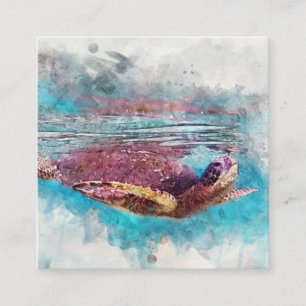 Hawaiian Green Sea Turtle Watercolor Painting Square Business Card