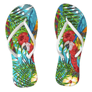 Hawaiian greenery jungle Tropical leaf and birds Thongs