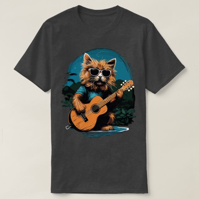 Hawaiian Guitar Music Concert Festival Funny Cat H T-Shirt (Design Front)