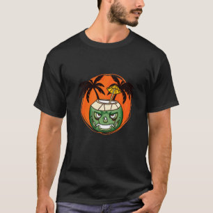 Hawaiian Halloween Coconut Face Jack O Lantern Sca T-Shirt
